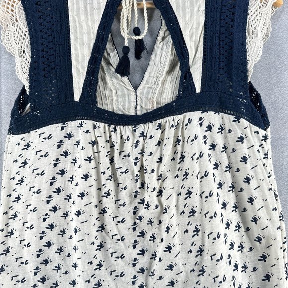 Lucky Brand Womens Peasant Tops S Cream Boho Flutter Sleeve Crochet Lace Boho - Picture 15 of 16